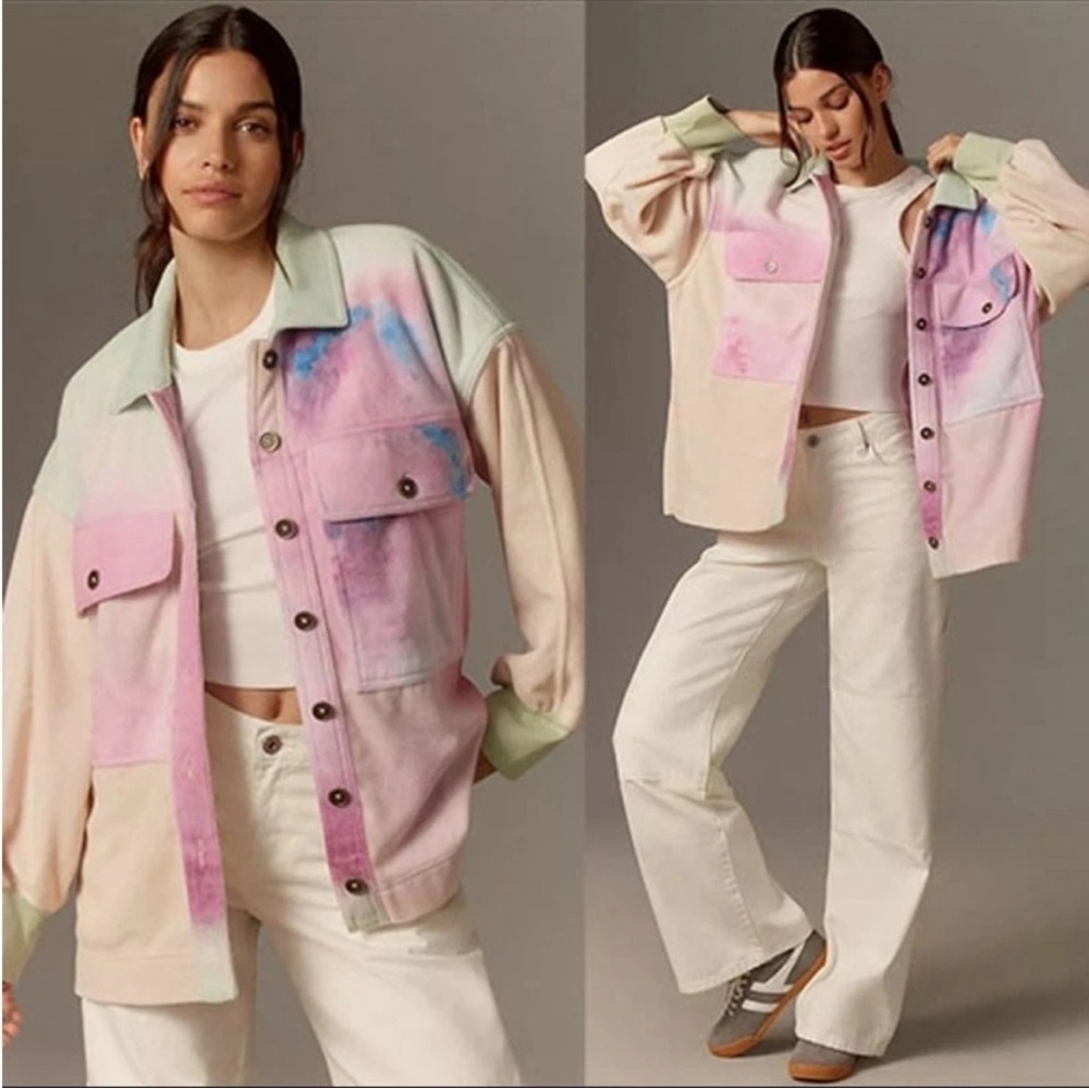 New Anthropologie Pilcro tie dyed micro fleece button front shirt jacket